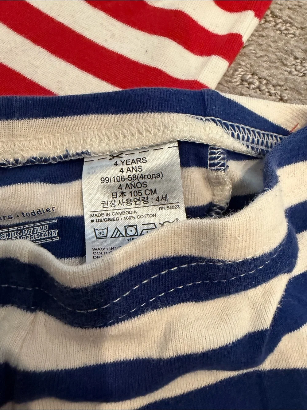 4T GAP Kids Red & Navy Striped Reindeer Pajama Set